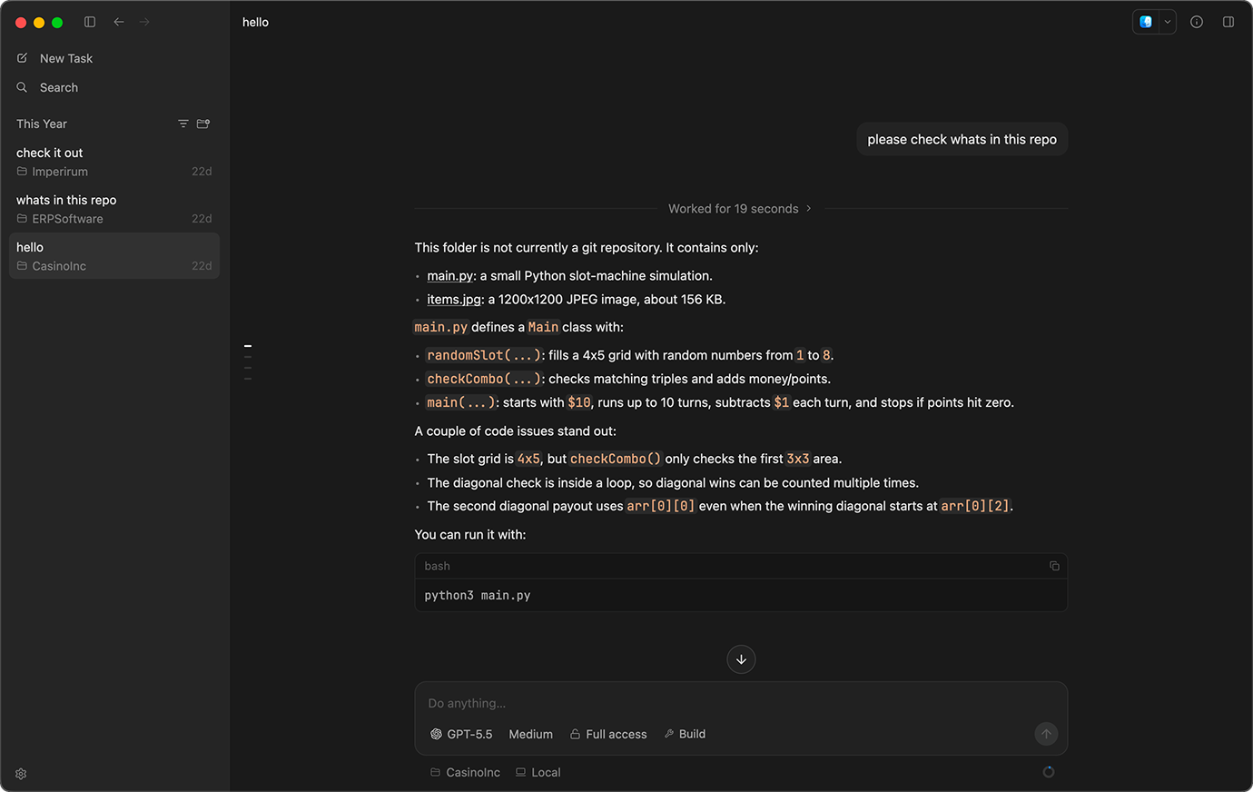 Nap’s native workspace showing project sessions and an agent conversation.